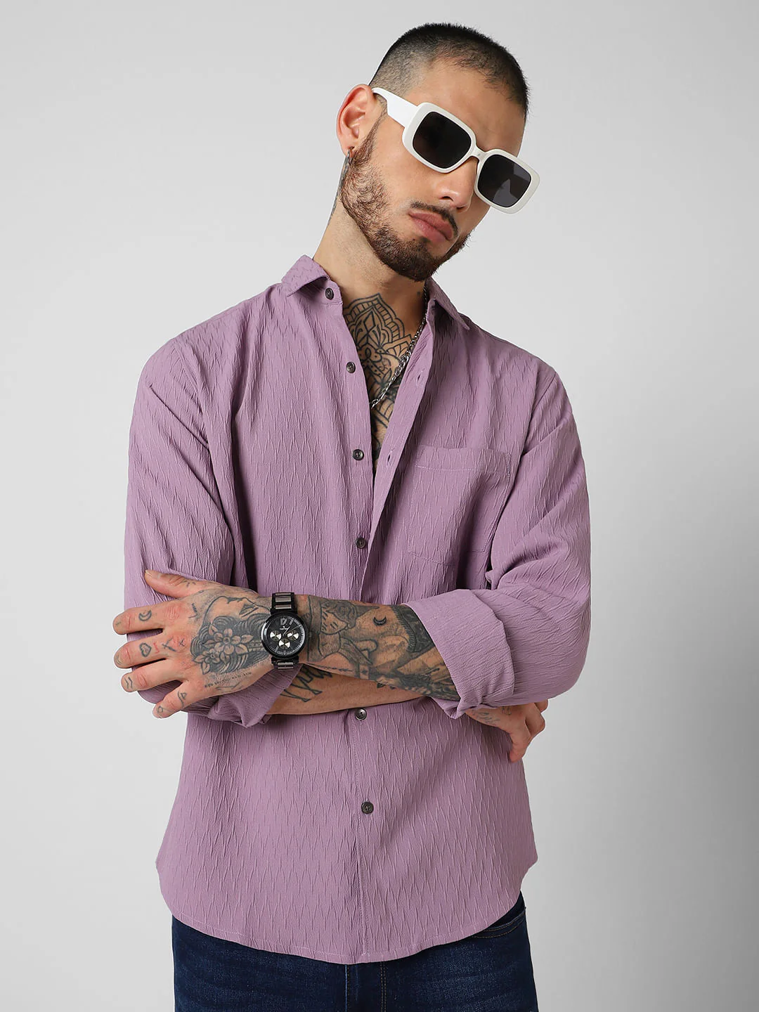 Elegant Purpureus Crinkled Jacquard Shirt - Image 4