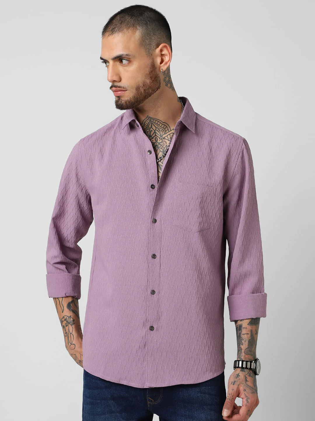 Elegant Purpureus Crinkled Jacquard Shirt - Image 5