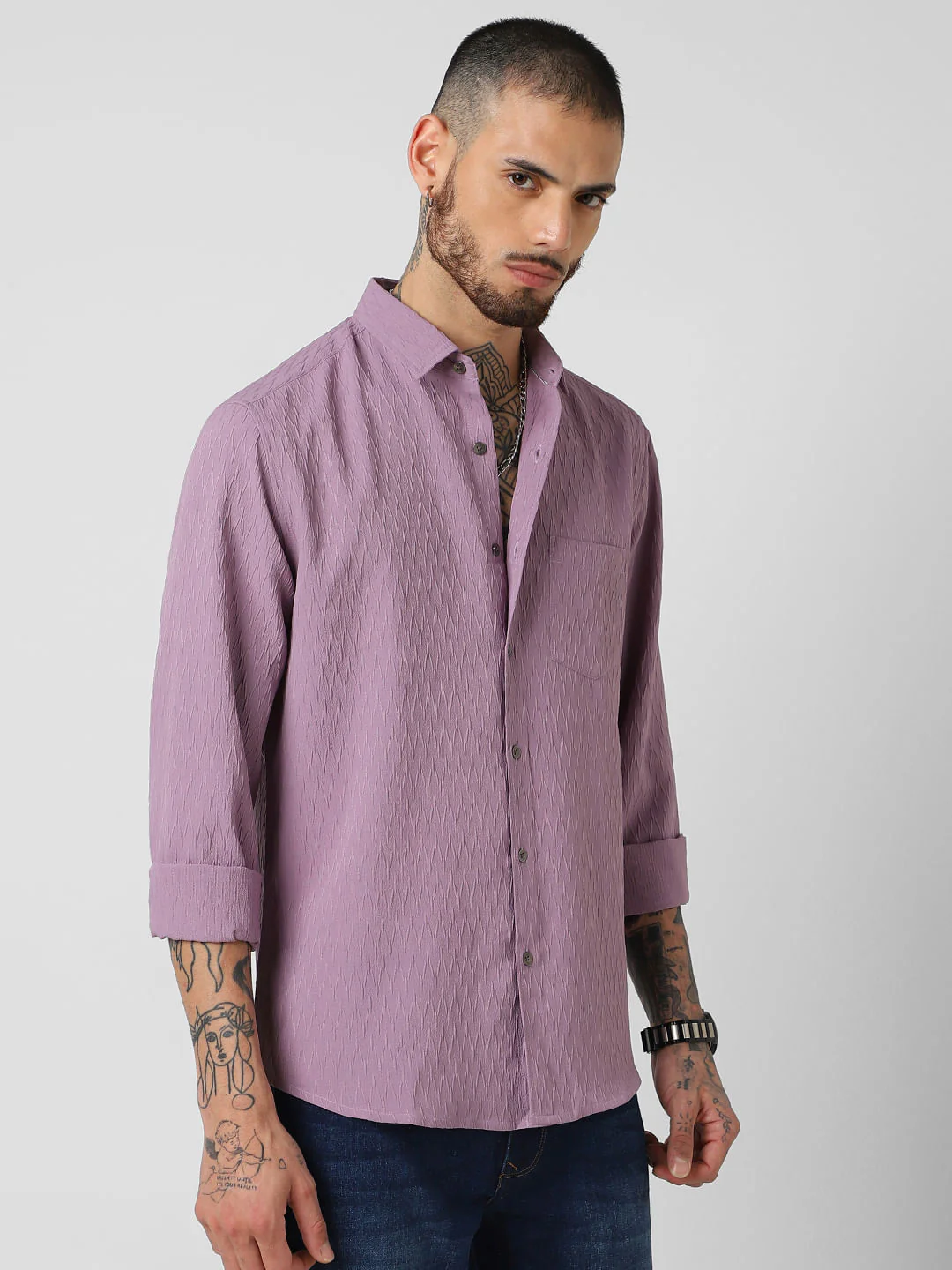 Elegant Purpureus Crinkled Jacquard Shirt - Image 6