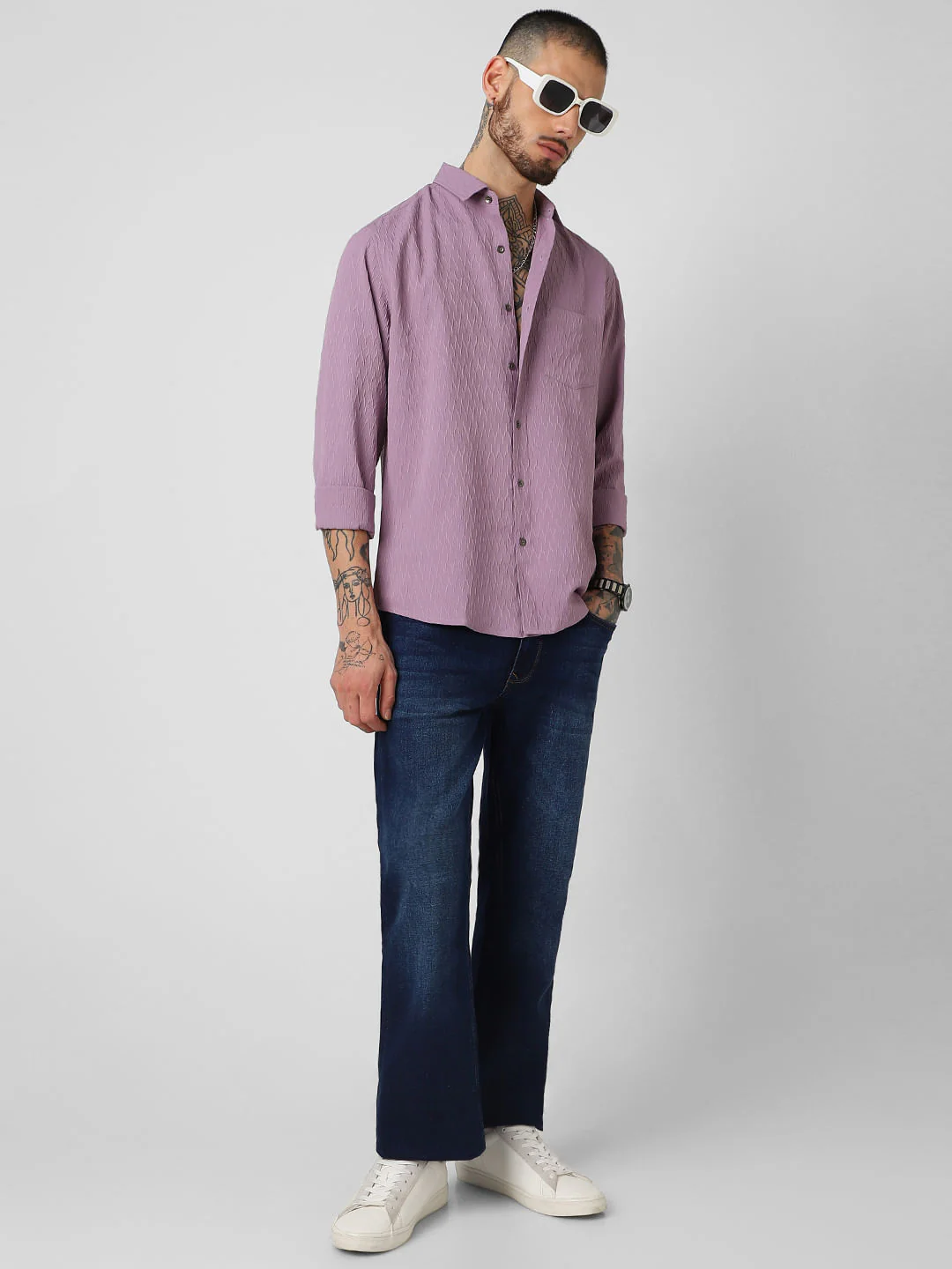 Elegant Purpureus Crinkled Jacquard Shirt - Image 8