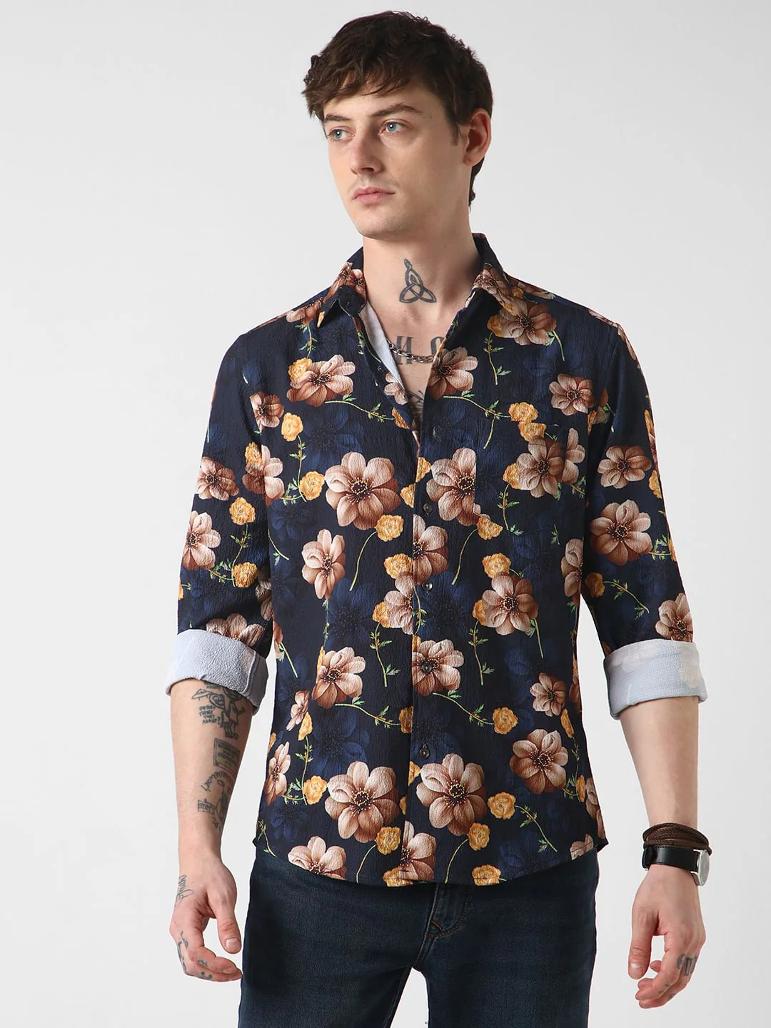 Exquisite Navy Floret Crushed Shirt - Image 5