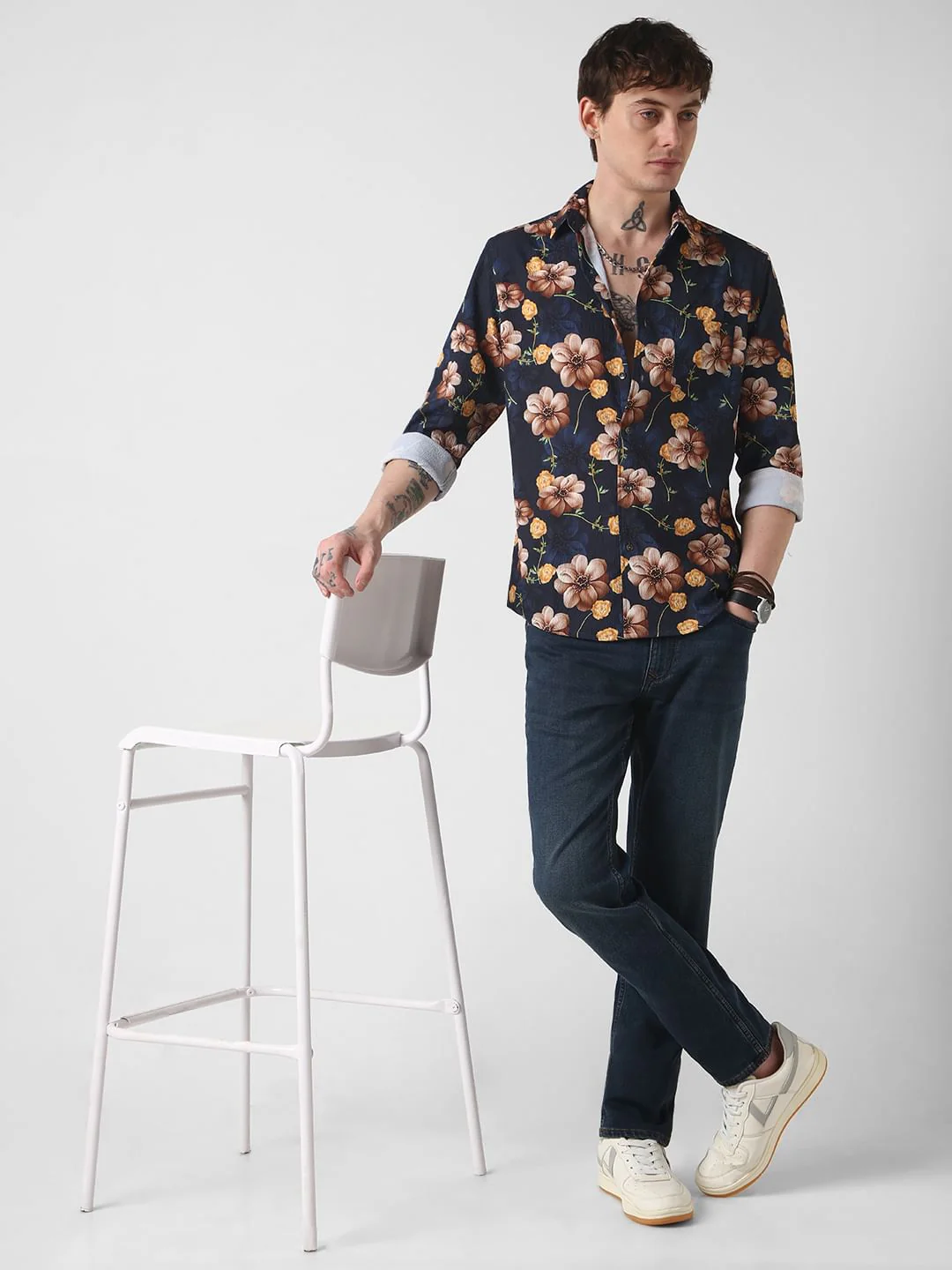 Exquisite Navy Floret Crushed Shirt - Image 8