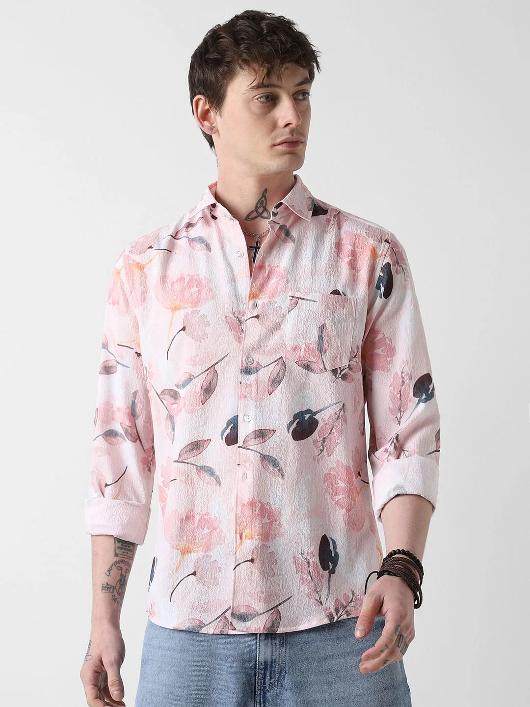 Floral Peachy Pink Crushed Shirt - Image 5