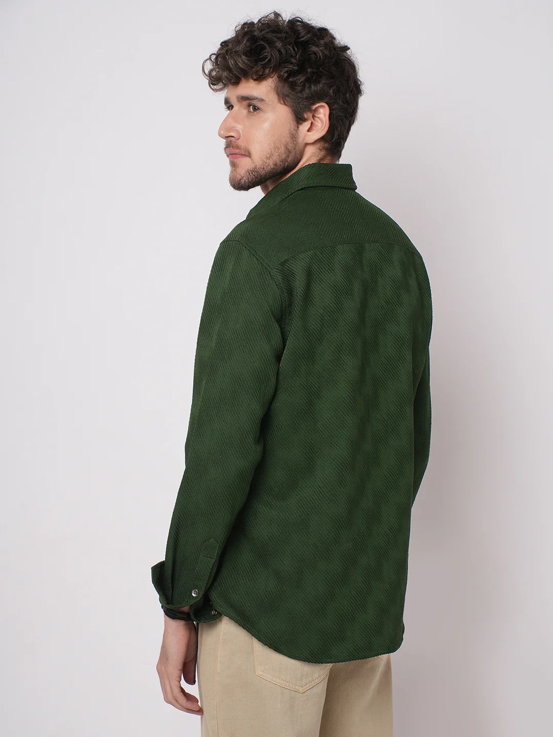 Forest Green Diagonal Striped Textured Shirt - Image 7