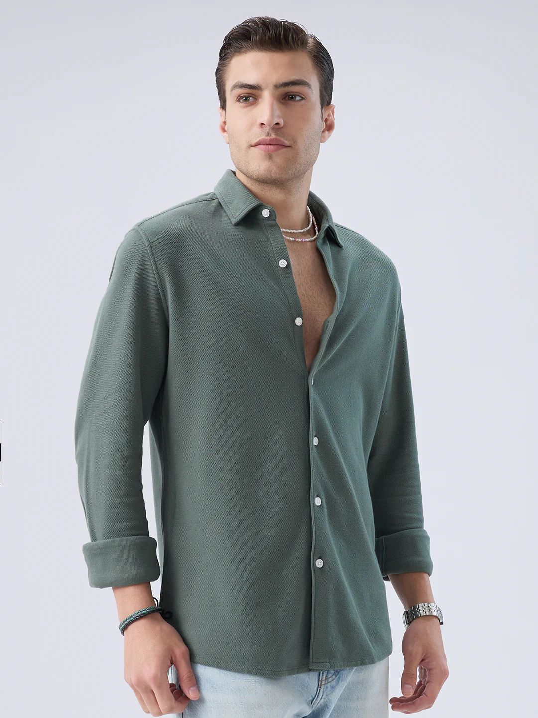 Forest Green Soft Weave Knit Shirt - Image 6