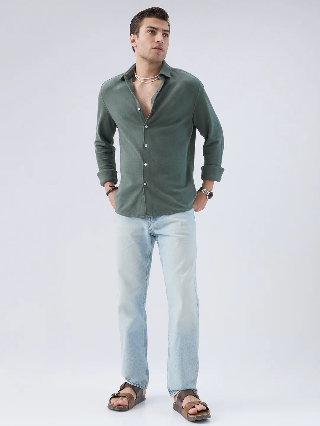 Forest Green Soft Weave Knit Shirt - Image 8