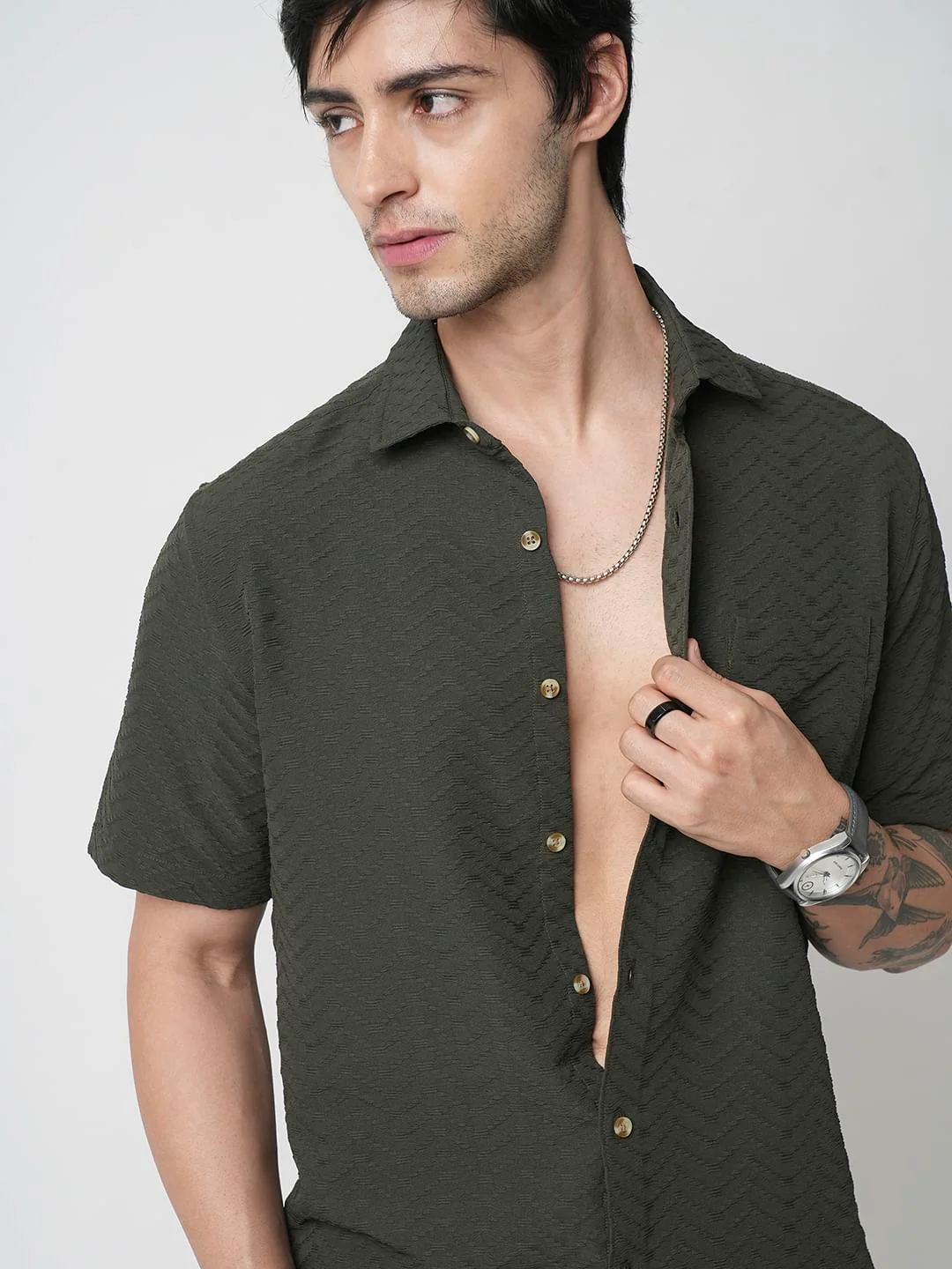 Forest Green Wavique Textured Shirt - Image 2