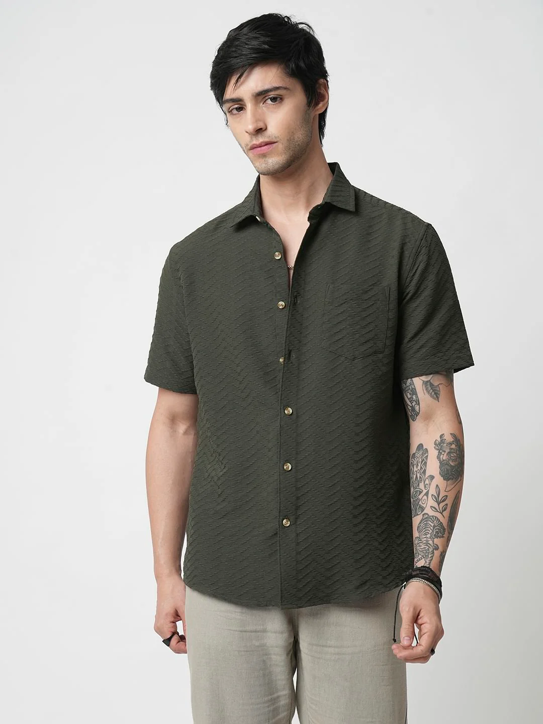 Forest Green Wavique Textured Shirt - Image 4