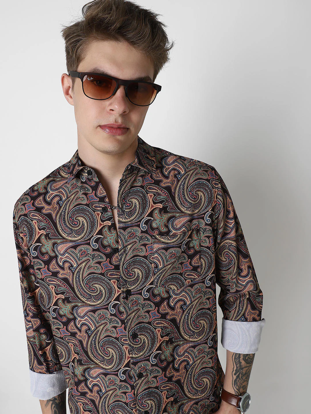 Futuristic Fusion Black Paisley Creased Shirt