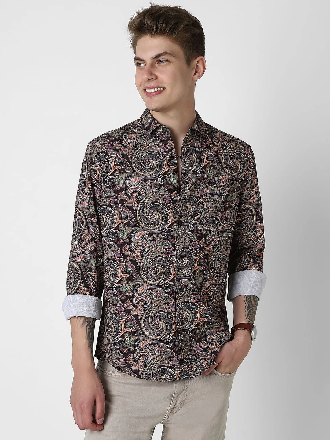 Futuristic Fusion Black Paisley Creased Shirt - Image 4