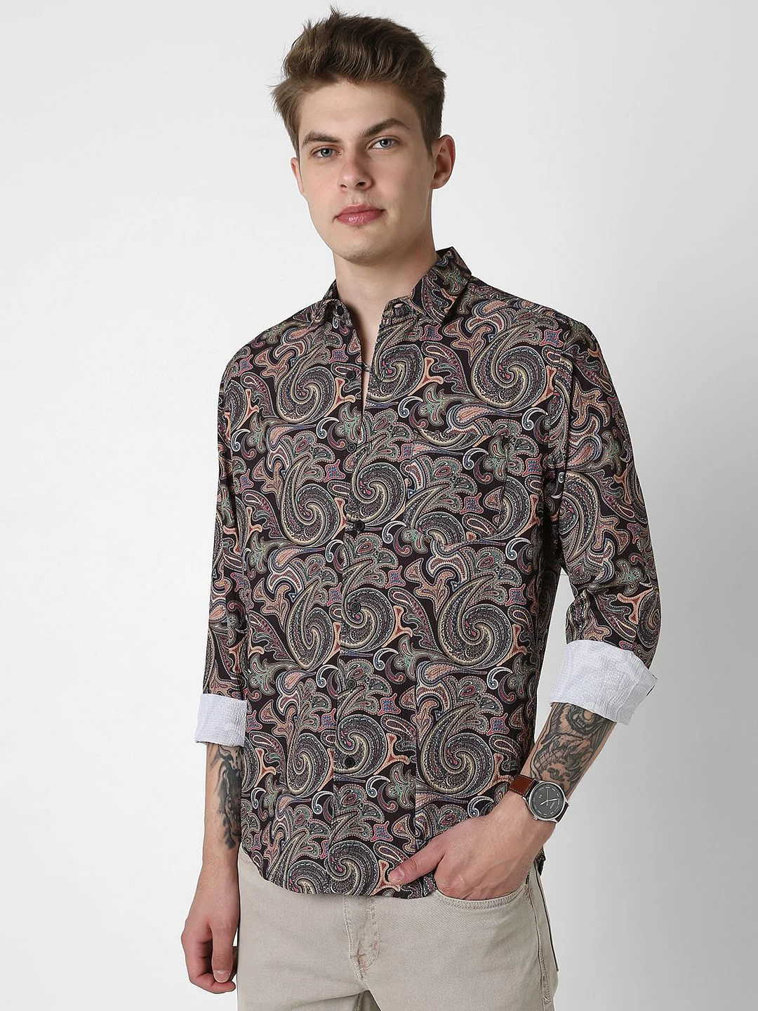 Futuristic Fusion Black Paisley Creased Shirt - Image 5
