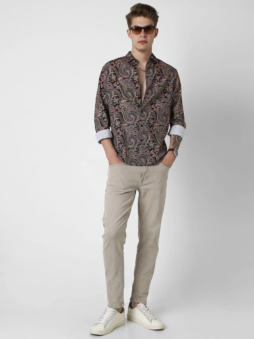 Futuristic Fusion Black Paisley Creased Shirt - Image 7