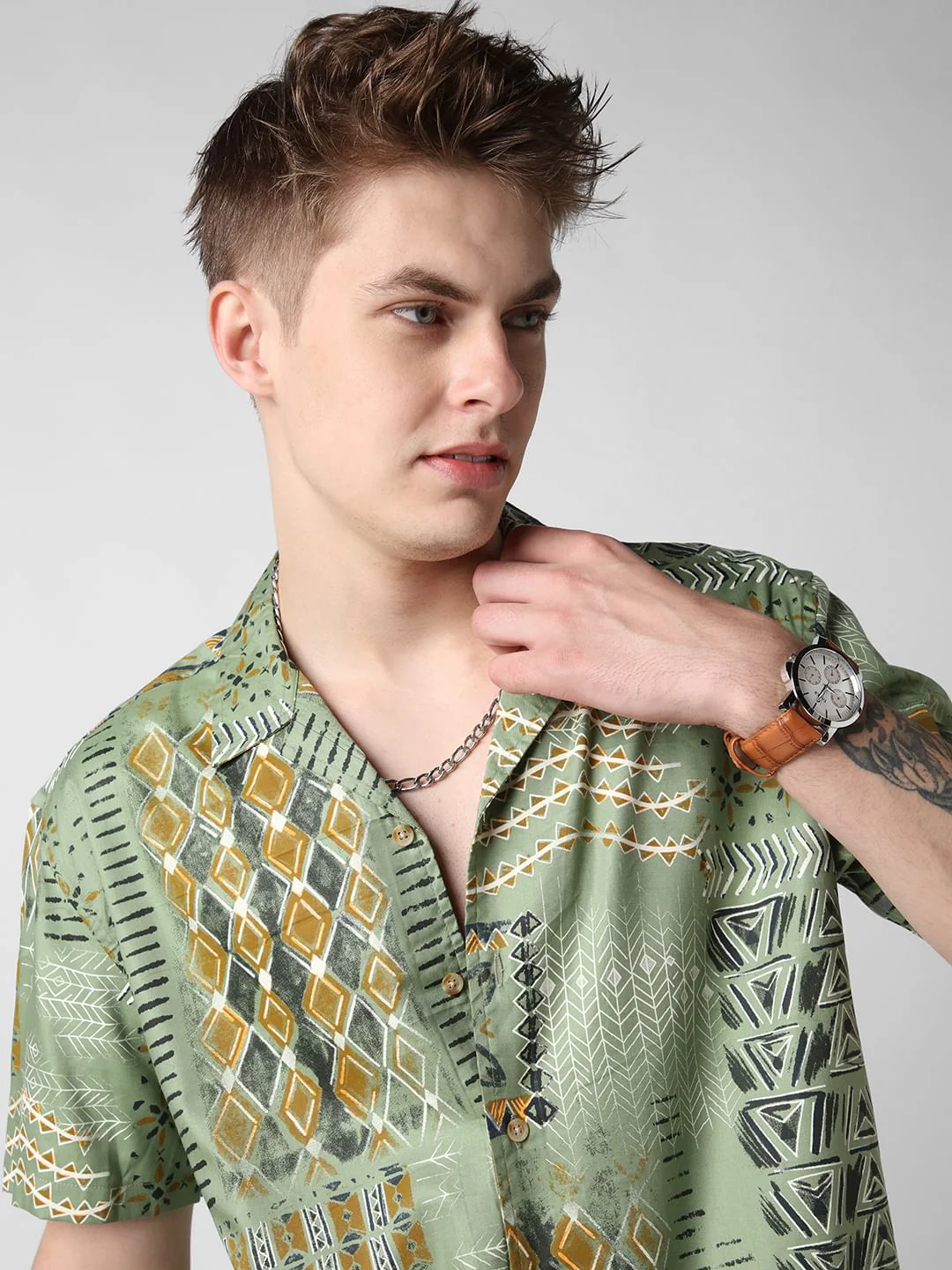 Green Indie Folk Printed Oversized Shirt - Image 2