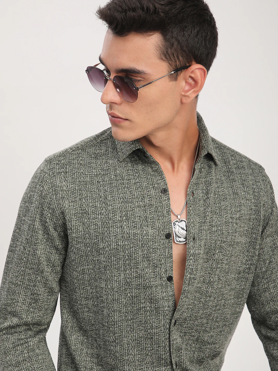 Green Textured Knitted Shirt - Image 2