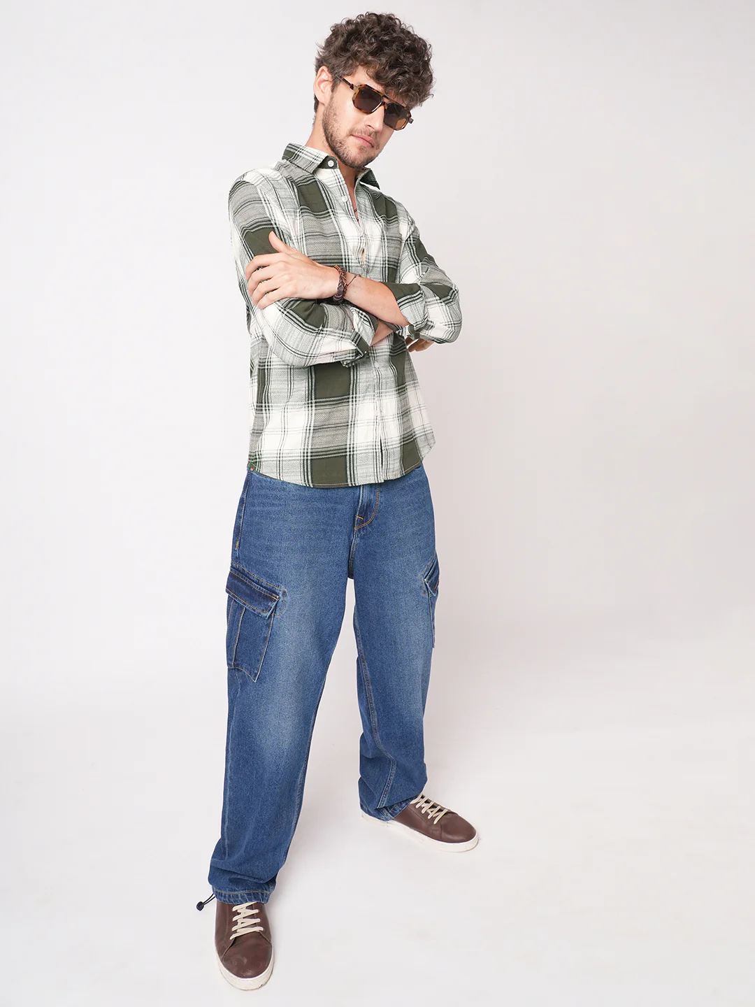 Green & White Precision Weave Checks Jacquard Shirt - Image 7