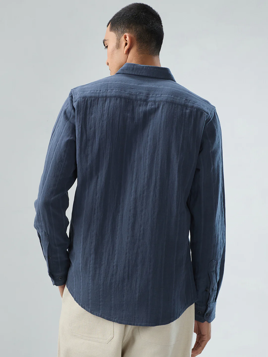 Gunmetal Grey Double Cloth Striped Shirt - Image 6