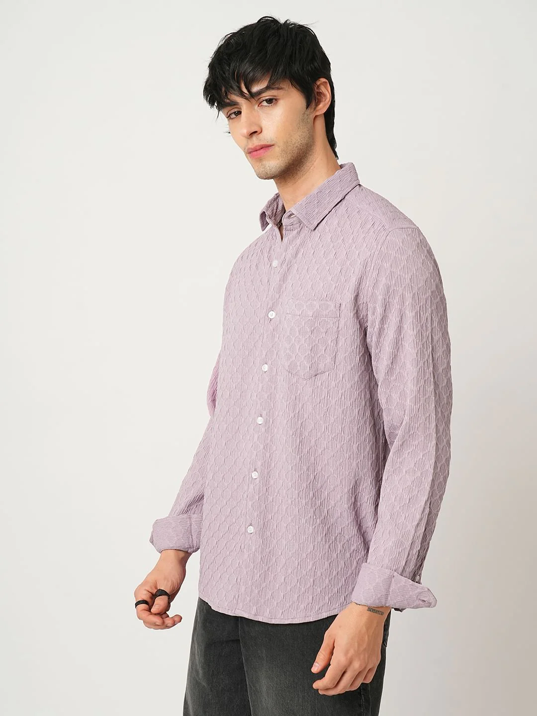 Heather Purple Double Cloth Jacquard Shirt - Image 6