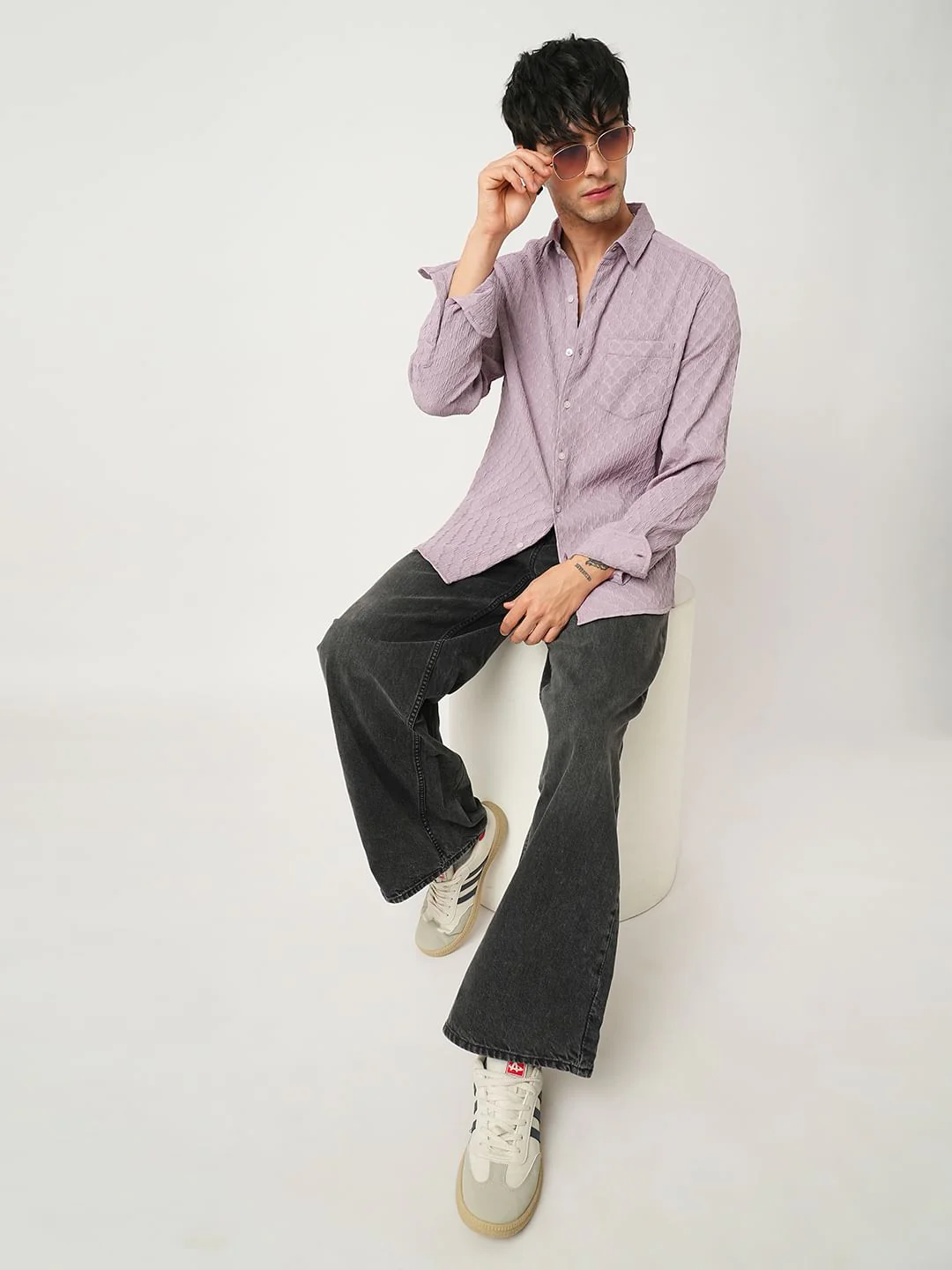 Heather Purple Double Cloth Jacquard Shirt - Image 8