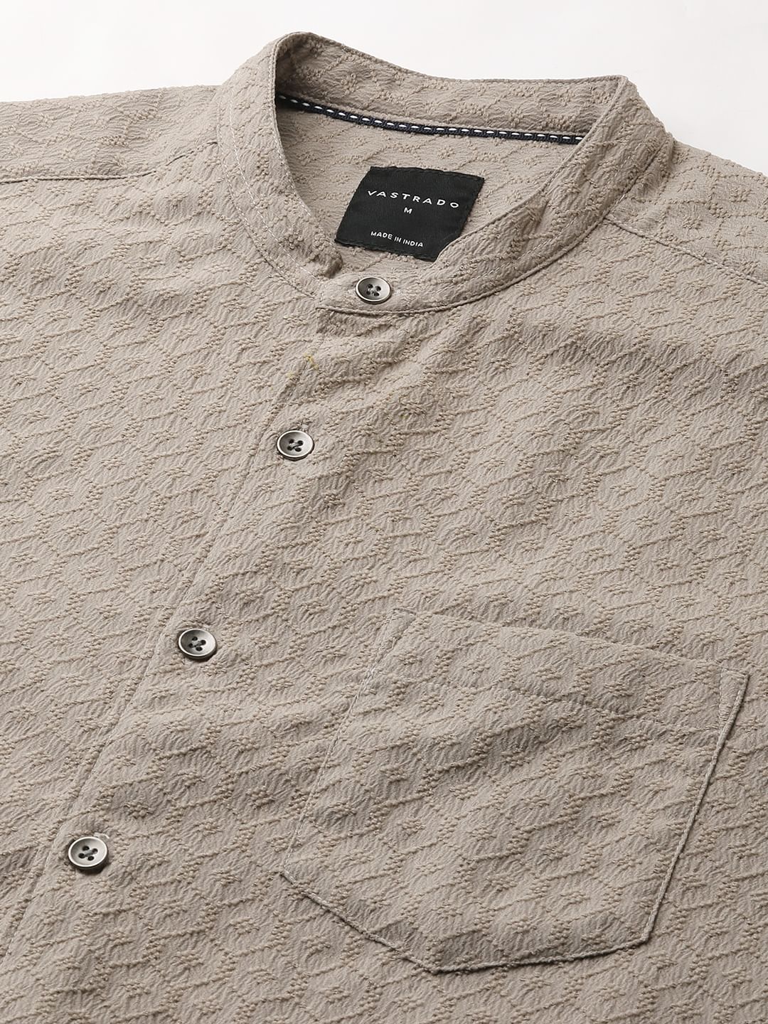 Hexagon Beige Jacquard Mandarin Shirt - Image 3