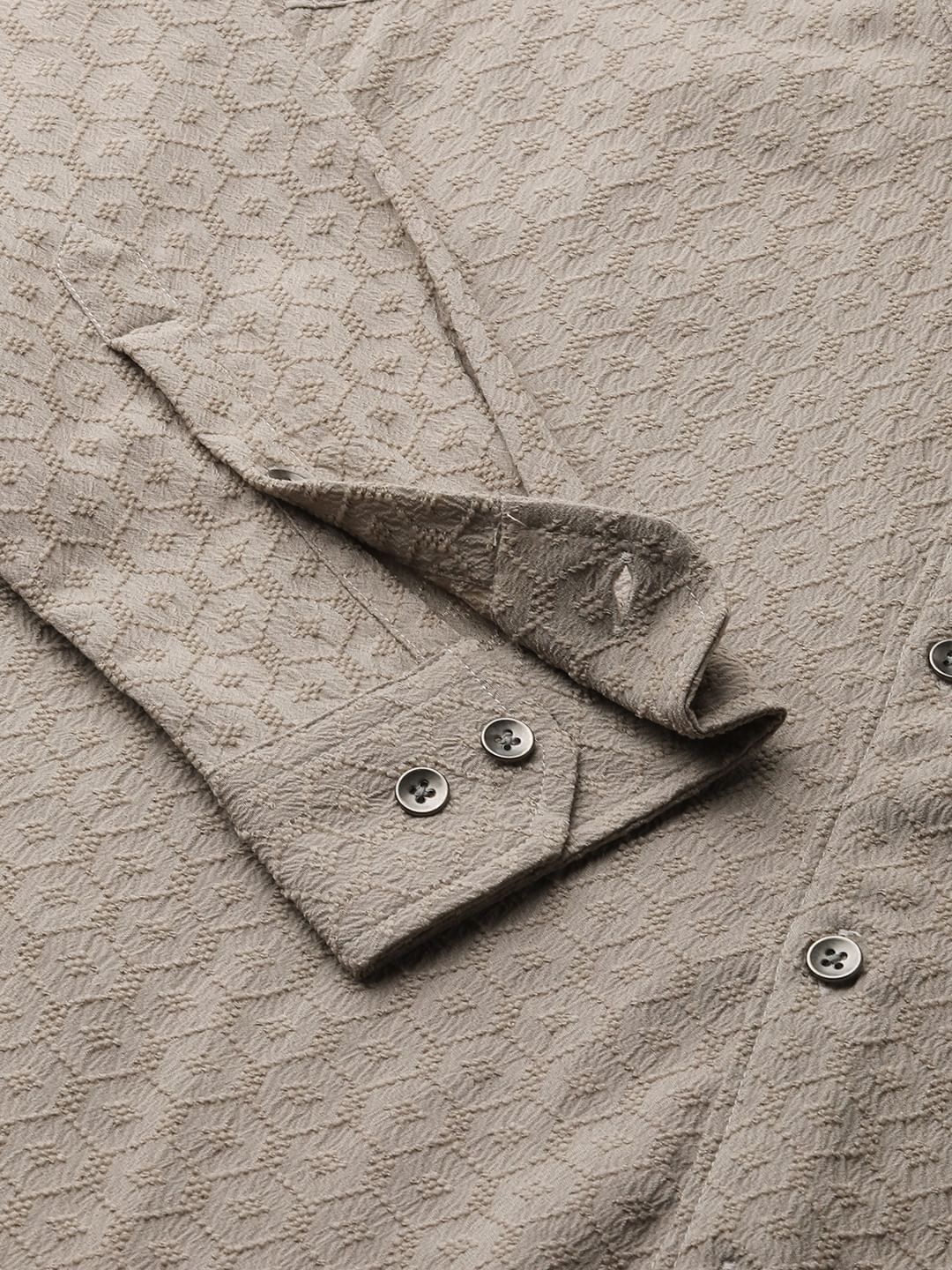 Hexagon Beige Jacquard Mandarin Shirt - Image 9