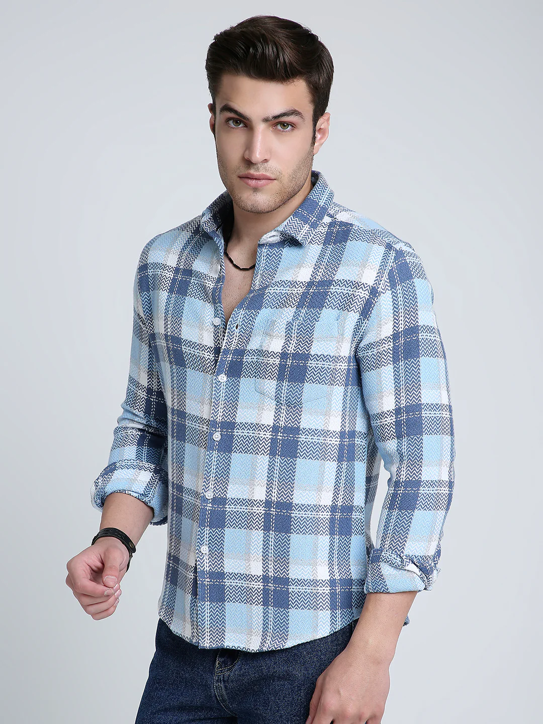 Icy Grid Winter Weave Zig-Zag Plaid Shirt - Image 6