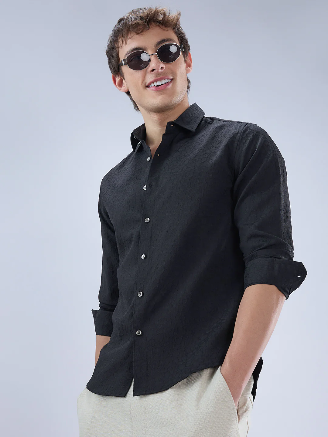 Imperial Jade Black Textured Shirt - Image 4