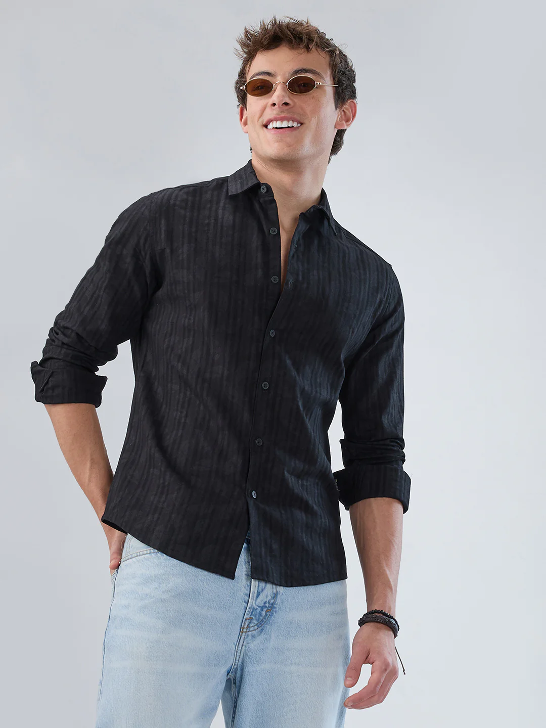 Ink Black Floral Jacquard Printed Shirt - Image 4