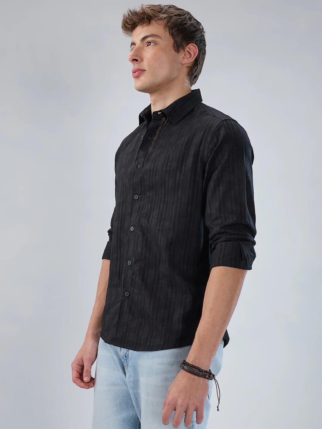 Ink Black Floral Jacquard Printed Shirt - Image 5
