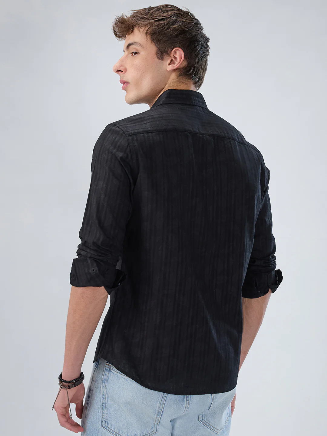 Ink Black Floral Jacquard Printed Shirt - Image 6