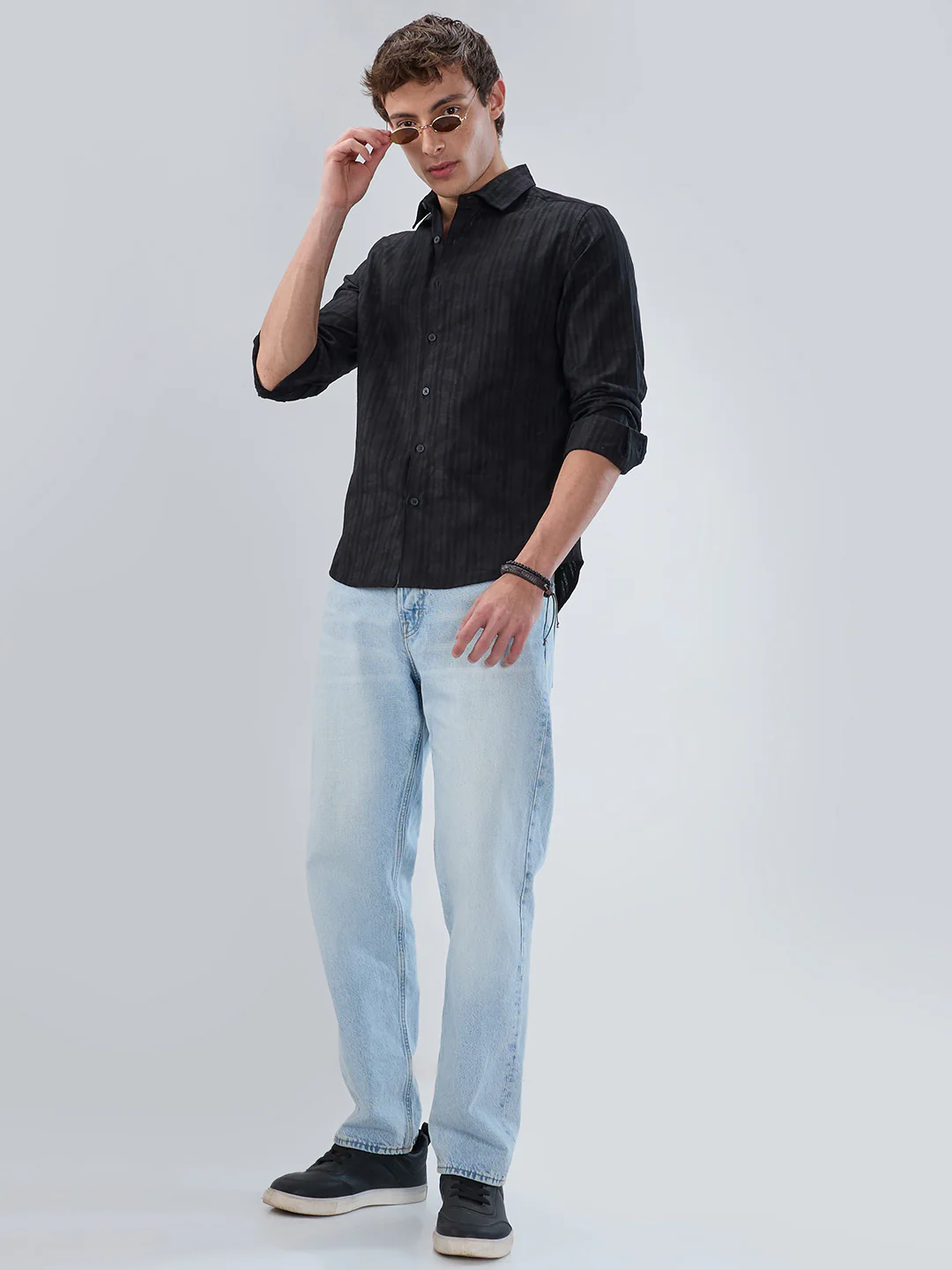 Ink Black Floral Jacquard Printed Shirt - Image 7