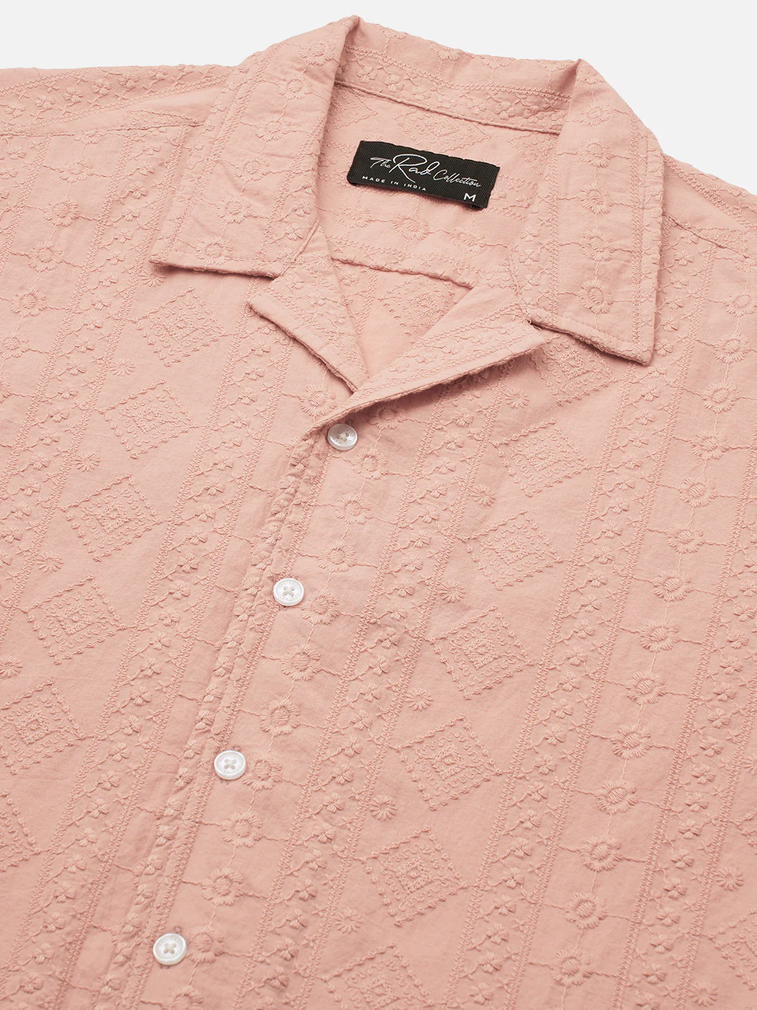 Intricate Apricot Embroidered Notch Collar Oversized Shirt - Image 3