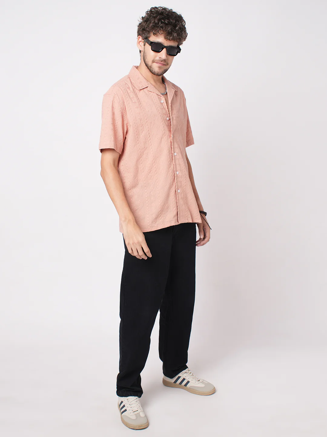 Intricate Apricot Embroidered Notch Collar Oversized Shirt - Image 7
