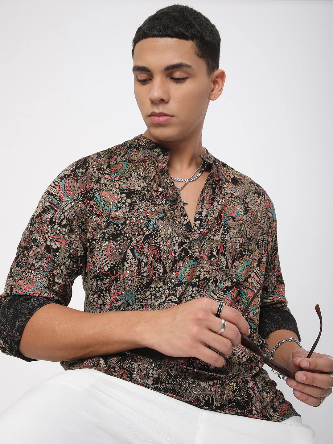 Intricate Multicolour Foil Printed Kurta