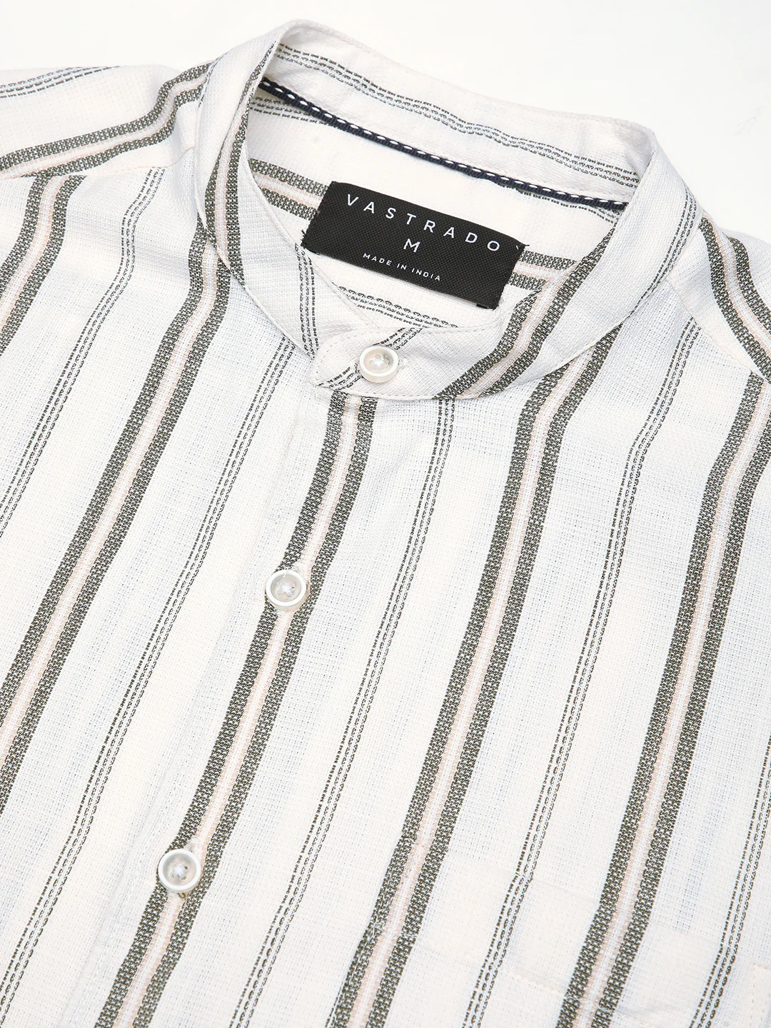 Ivory & Olive Vertical Striped Shirt - Image 3