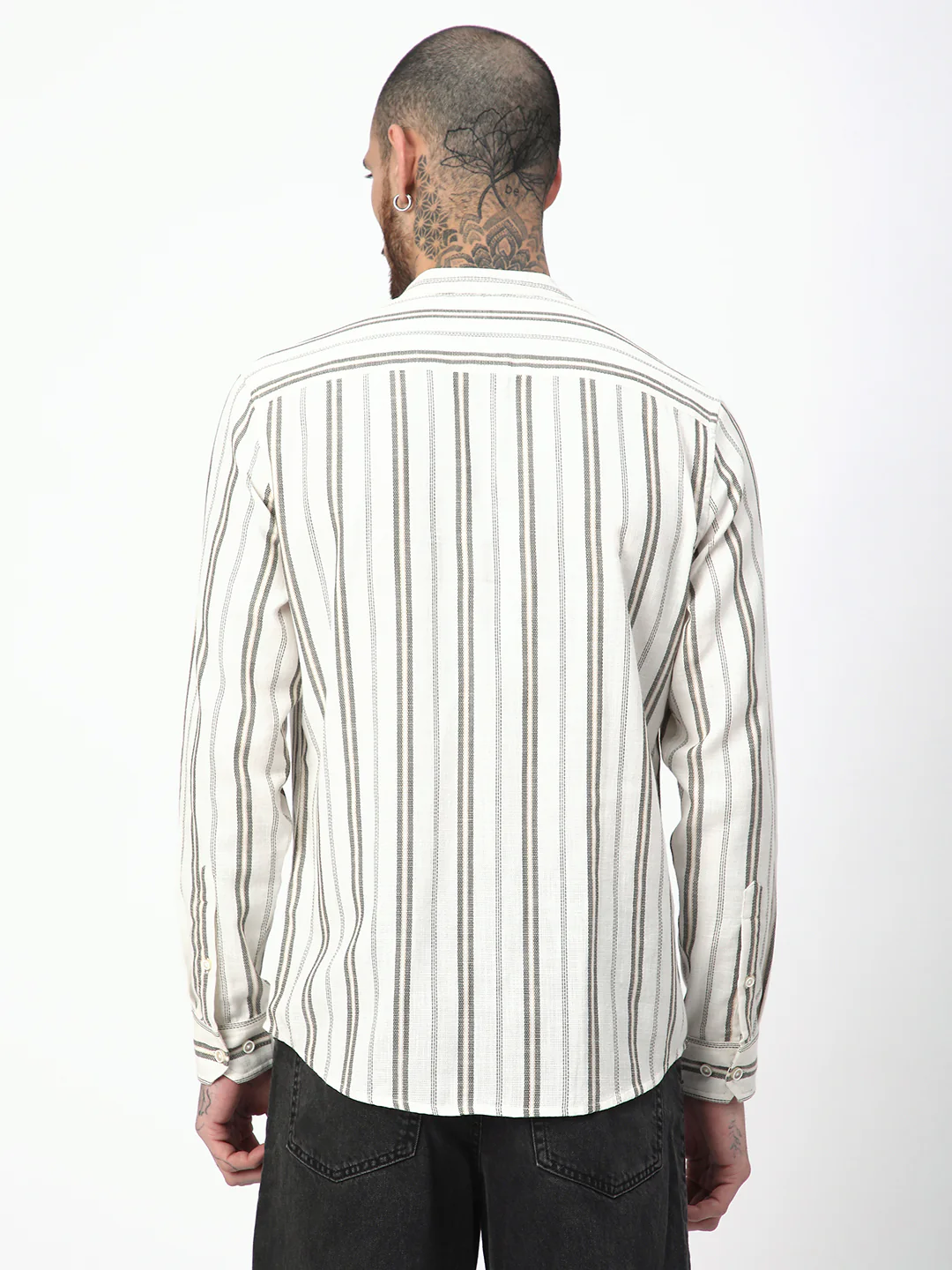 Ivory & Olive Vertical Striped Shirt - Image 7