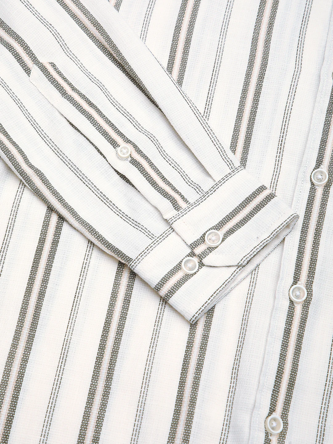 Ivory & Olive Vertical Striped Shirt - Image 9