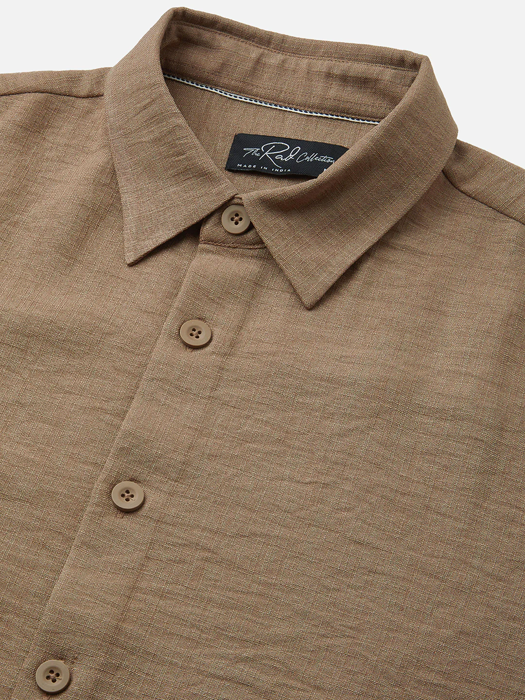 Khaki Side-Slit Button Oversized Crop Shirt - Image 3
