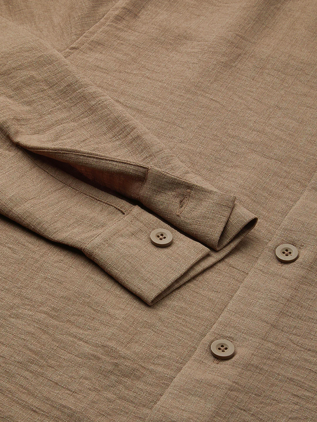 Khaki Side-Slit Button Oversized Crop Shirt - Image 8