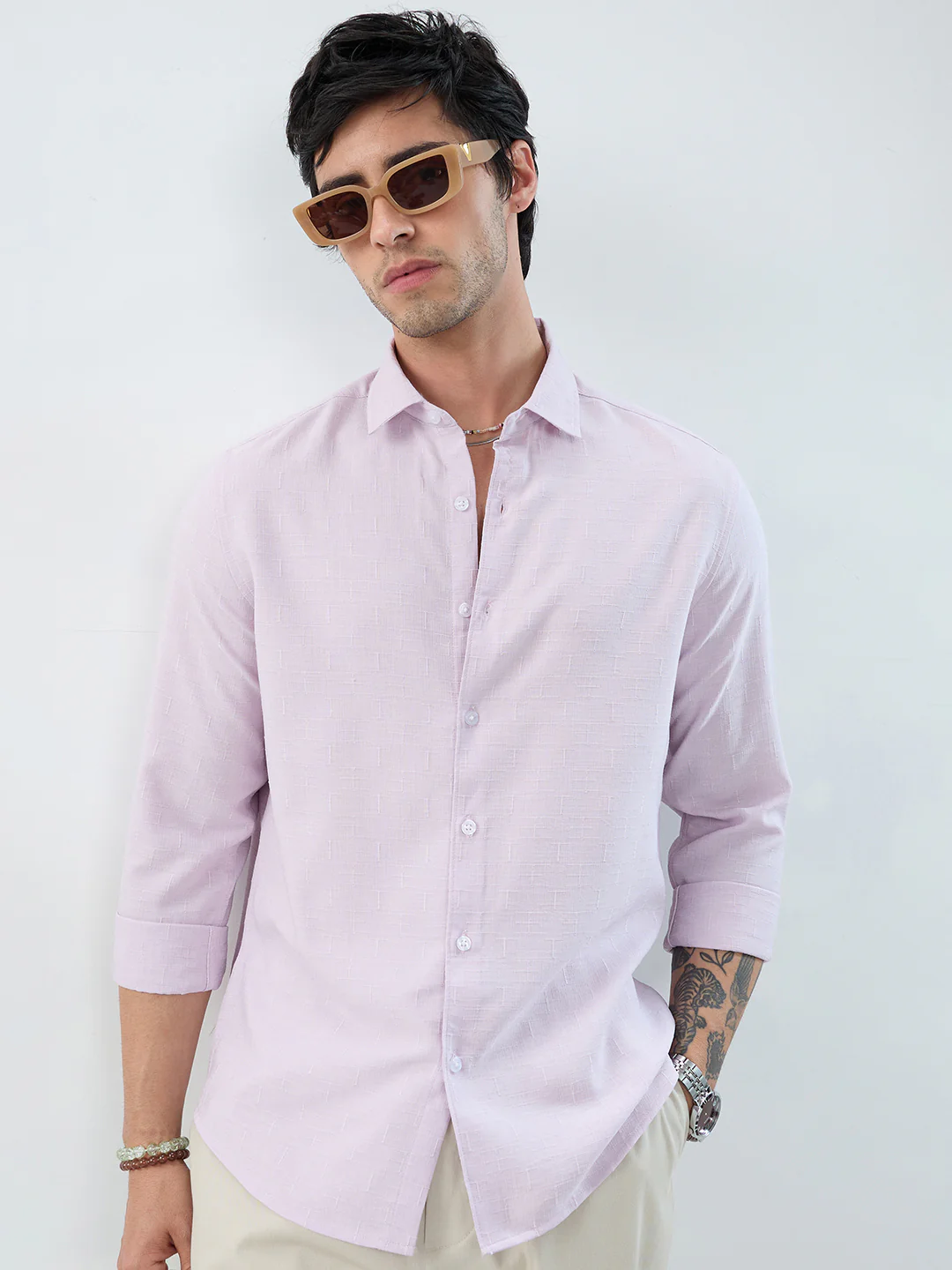 Lavender Intricate Textured Weave Everyday Shirt - Image 4