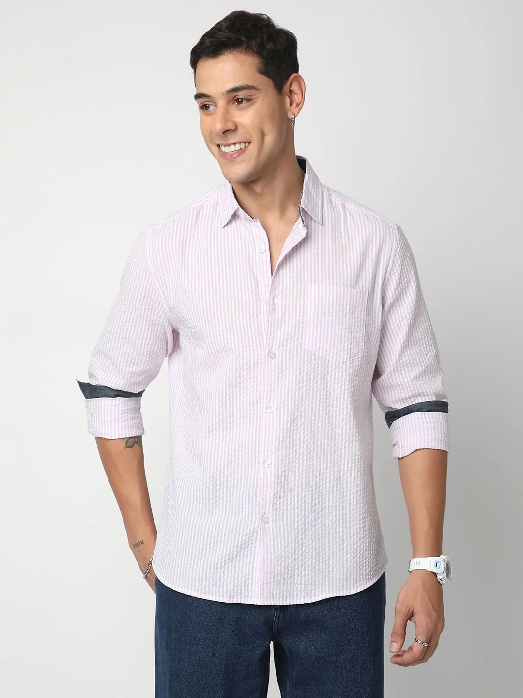 Lavender Striped Seersucker Shirt - Image 4