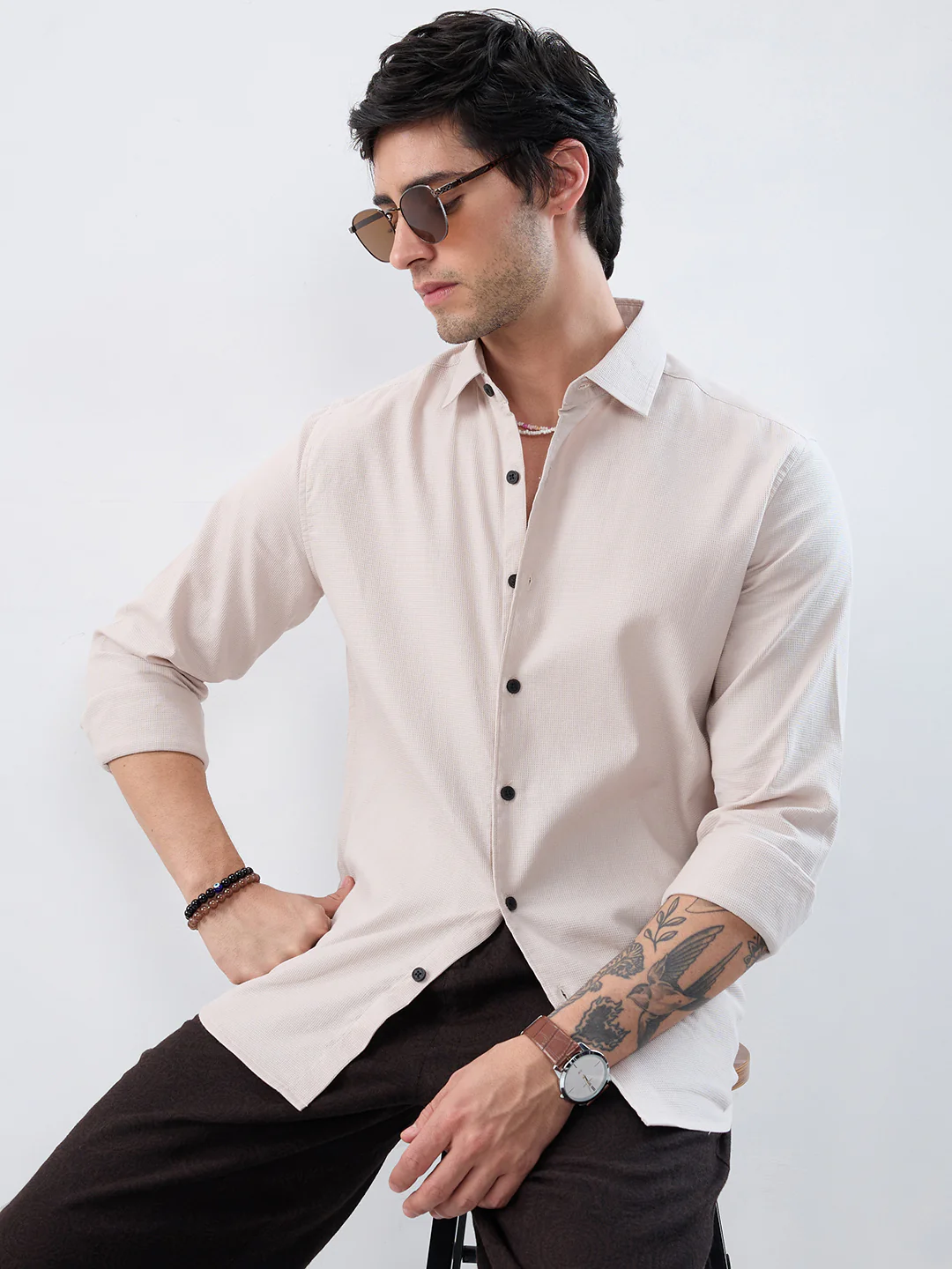 Light Bisque Beige Subtle Emboss Essential Shirt