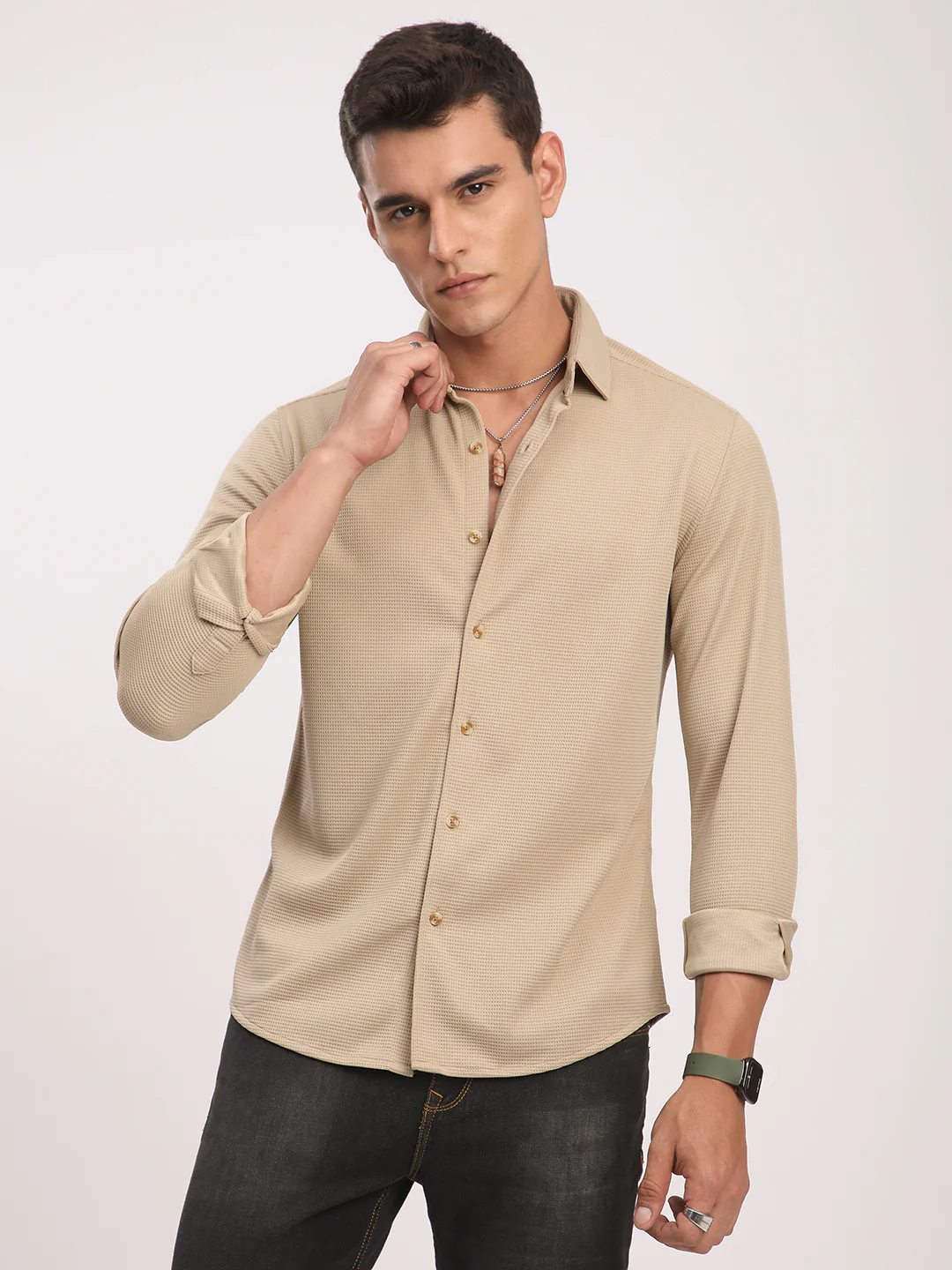 Light French Beige Waffle Shirt - Image 4