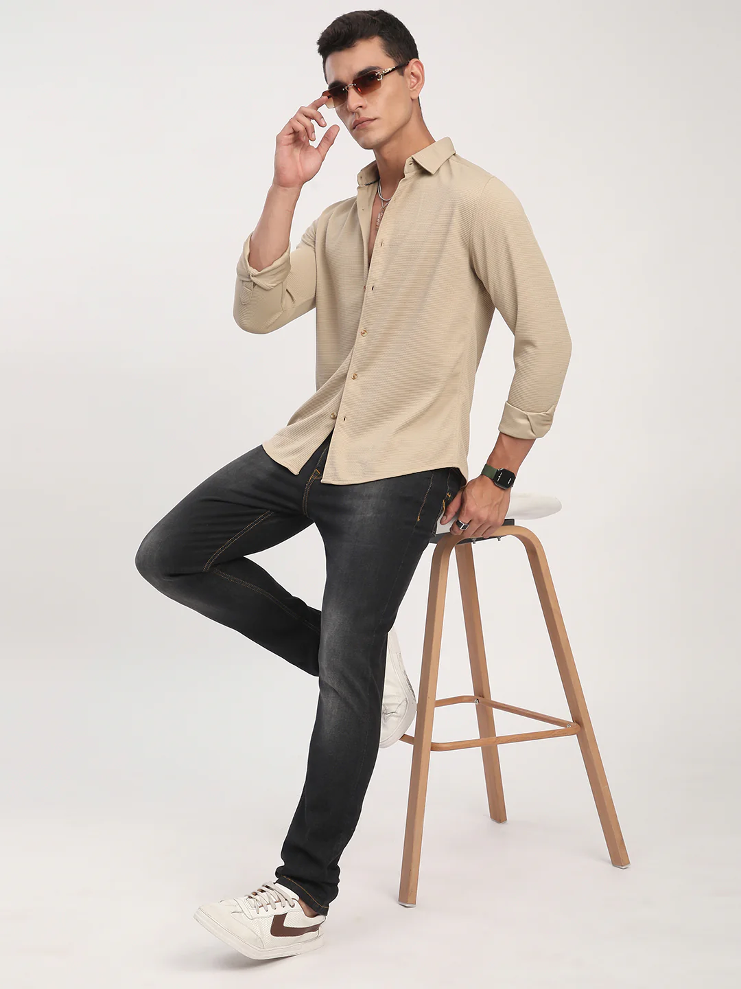 Light French Beige Waffle Shirt - Image 7