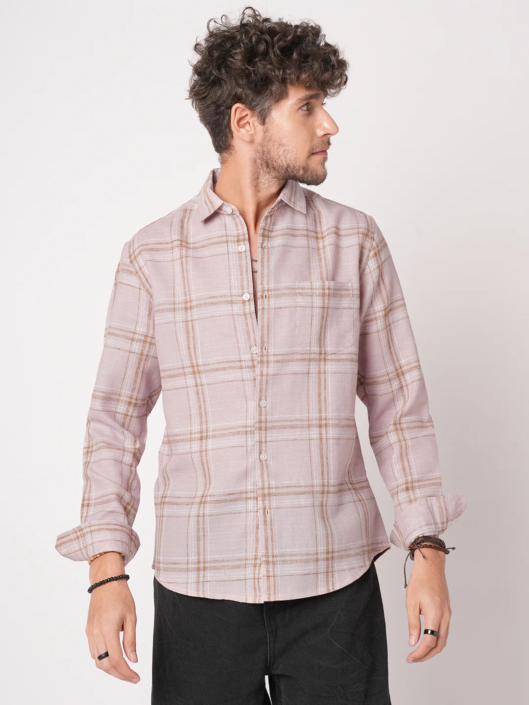 Lilac Luster Plaid Checks Linen Blend Shirt - Image 5