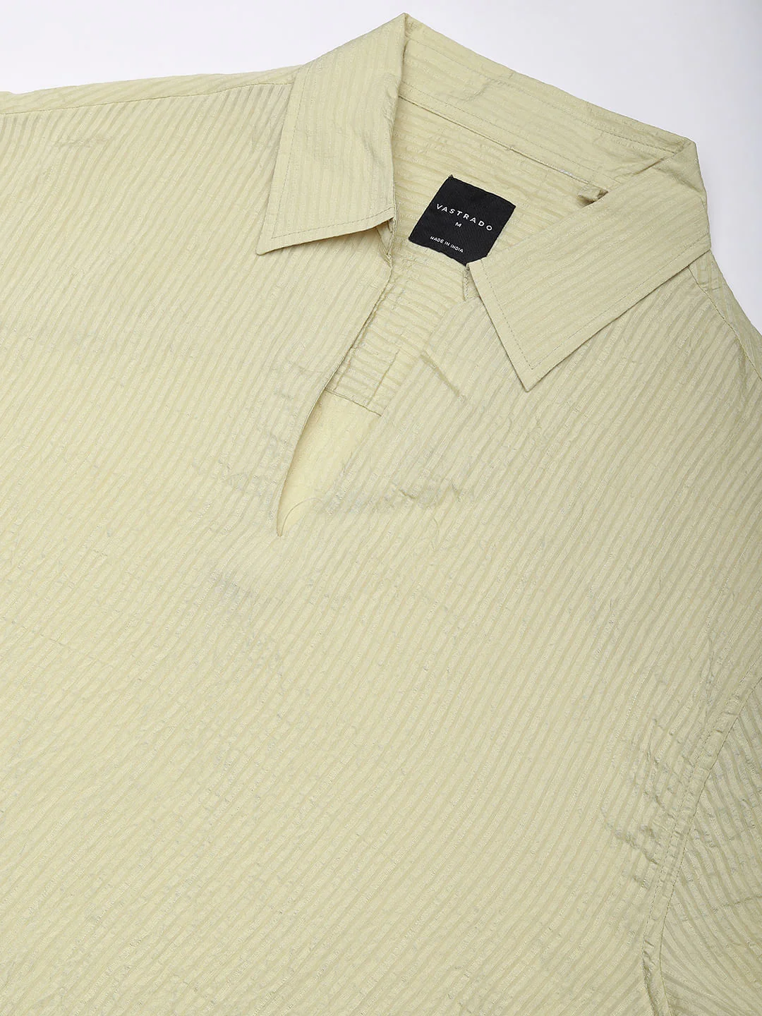 Lime Green Stripe Oversized Polo Crinkled Shirt - Image 8