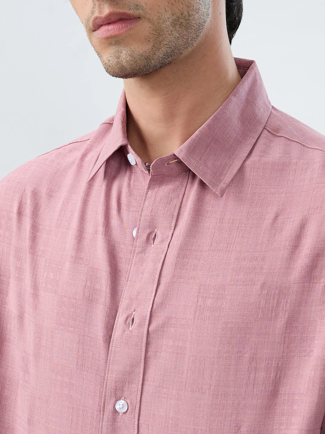 Mauve Pink Soft Grid Textured Boxy Fit Oversized Crop Shirt - Image 3