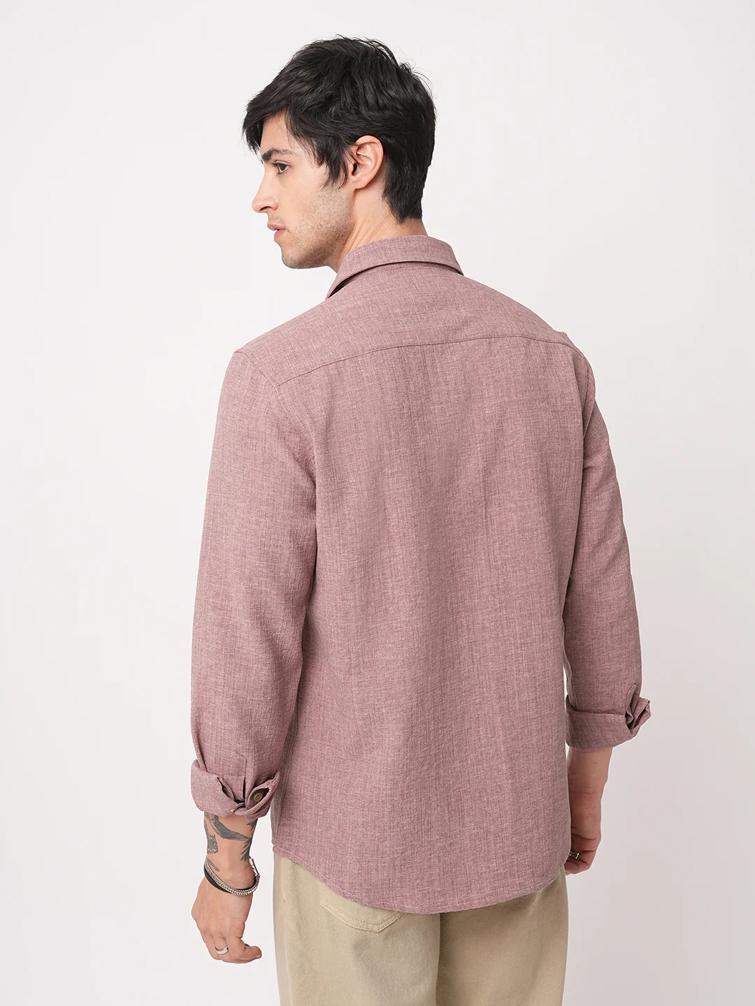 Mauve Slub Textured Shirt - Image 6