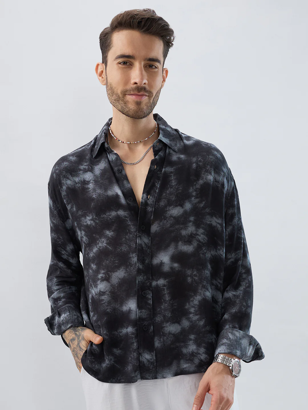 Midnight Mist Tie-Dye Boxy Fit Crop Shirt - Image 5