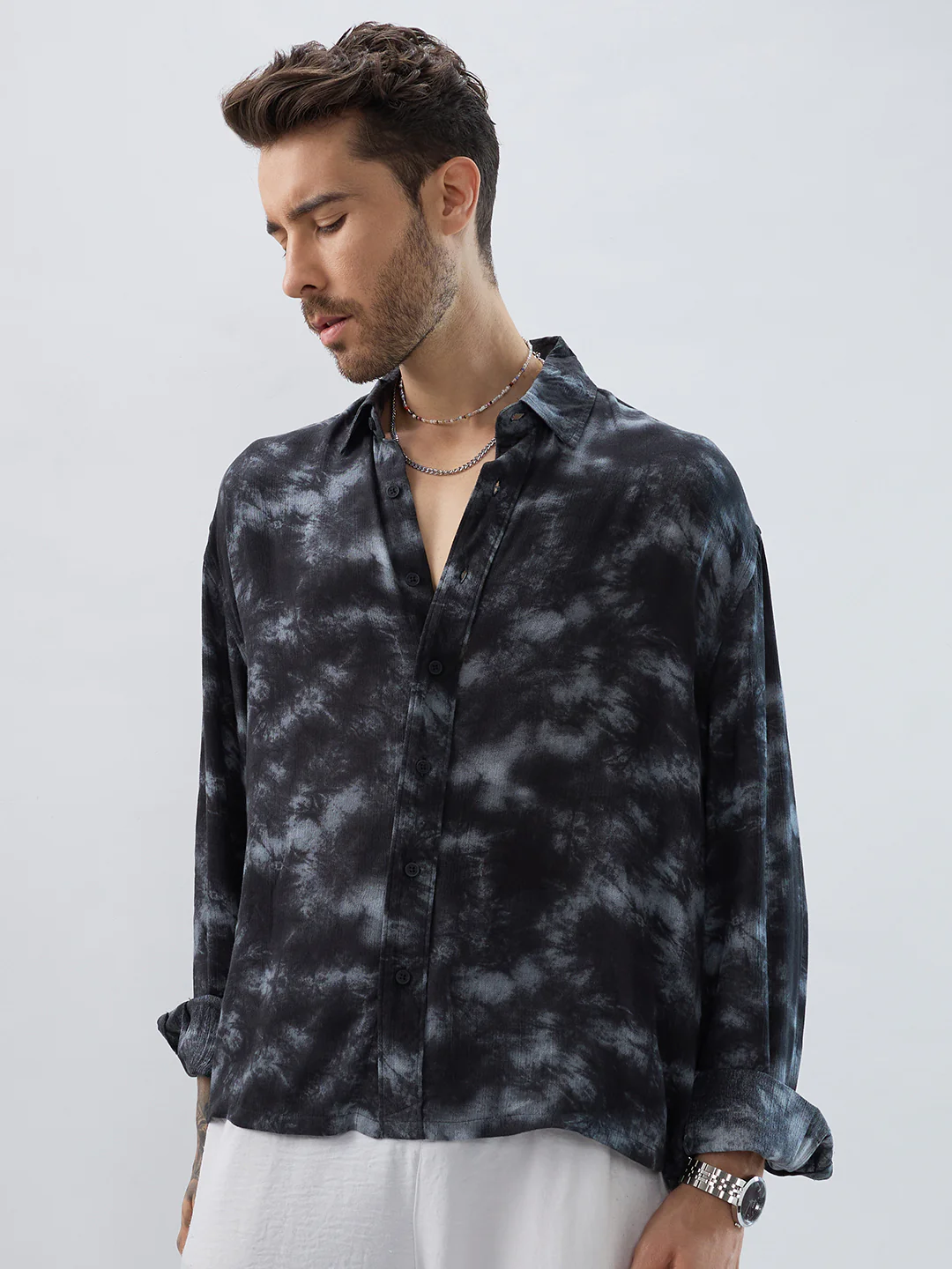 Midnight Mist Tie-Dye Boxy Fit Crop Shirt - Image 7
