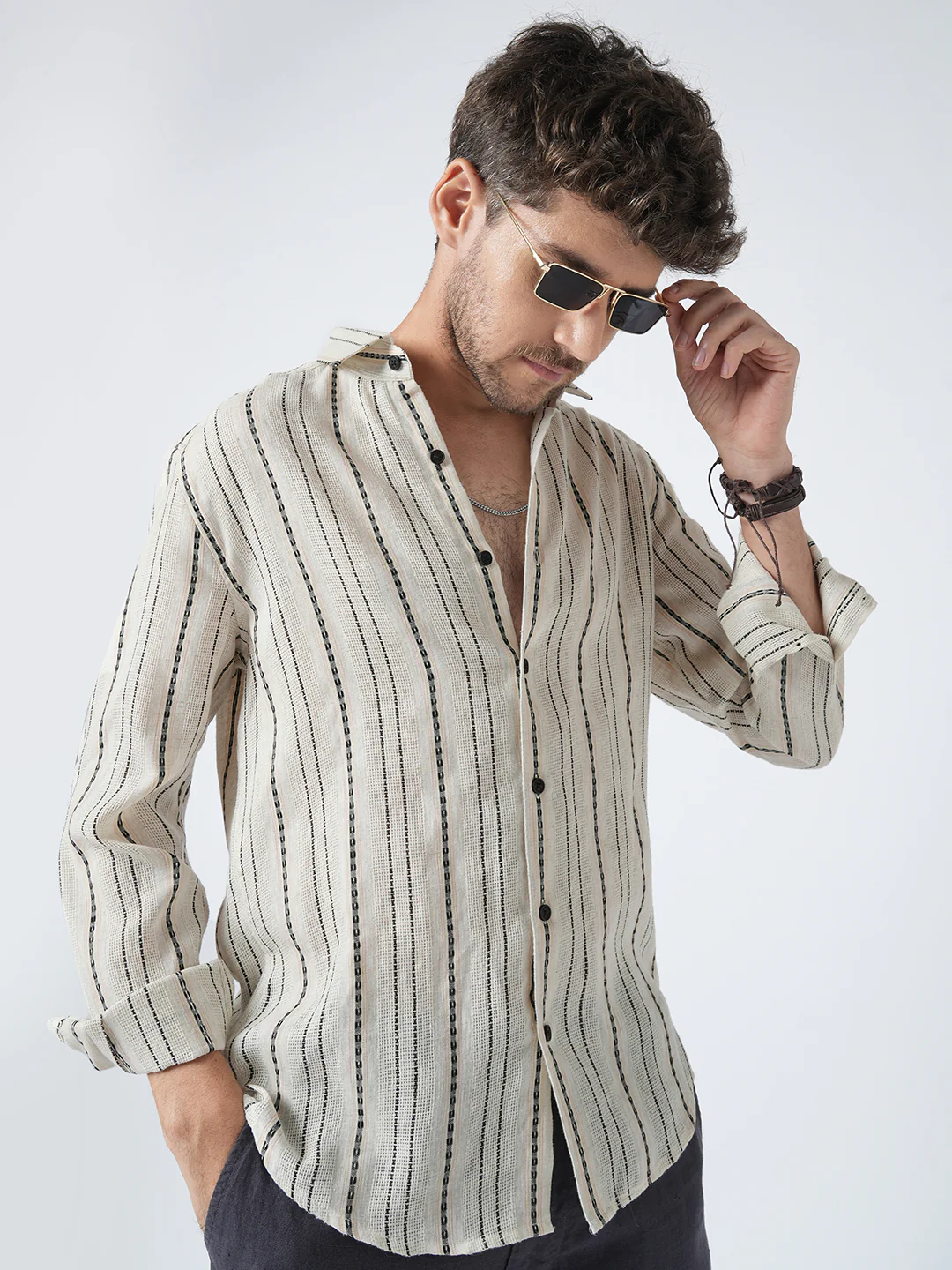 Minimal Ivory Loomed Textured Shirt
